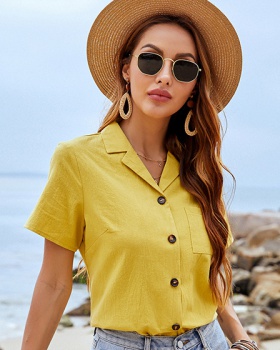 Casual yellow summer European style cotton tops