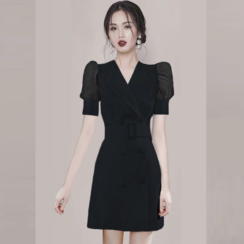 Gauze black dress thin business suit for women