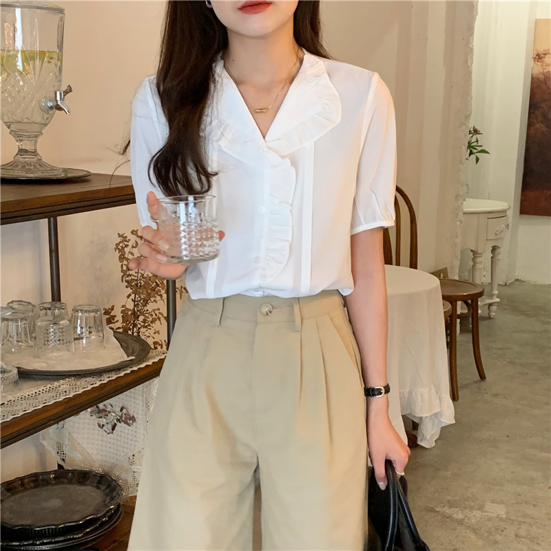 Short sleeve Korean style France style temperament shirt