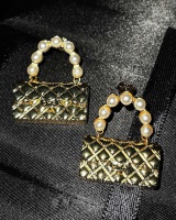 Pearl retro bag gold stud earrings for women