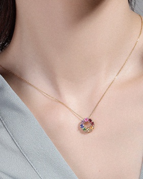 Pendant gem natural sapphire colors mosaic necklace