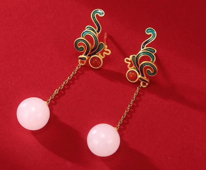 Tassels long jade retro earrings