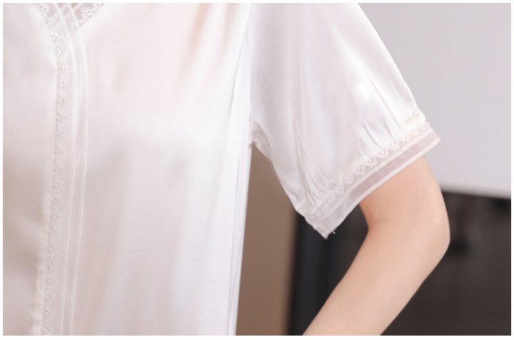 Real silk lace tops white short sleeve shirt for women