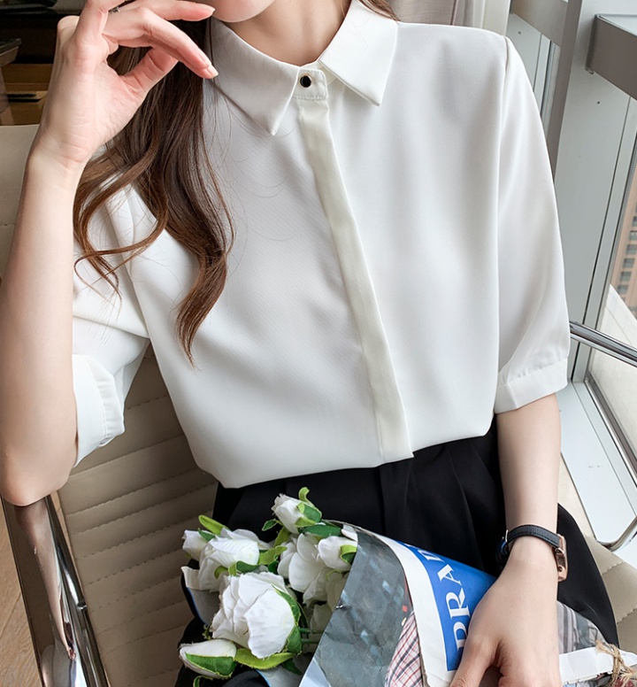 Temperament satin tops white non-ironing shirt for women