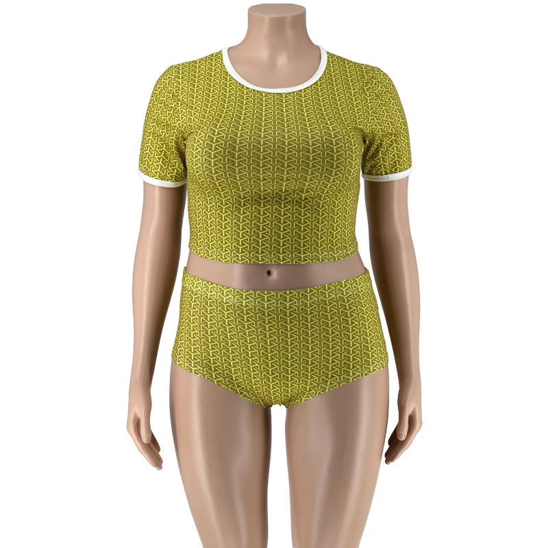 Fashion printing T-shirt Casual shorts 2pcs set for women