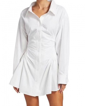 Summer short pure dress simple lapel commuting shirt