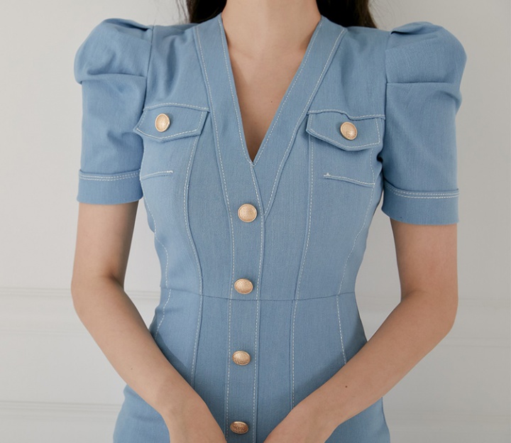 Korean style V-neck slim dress for women