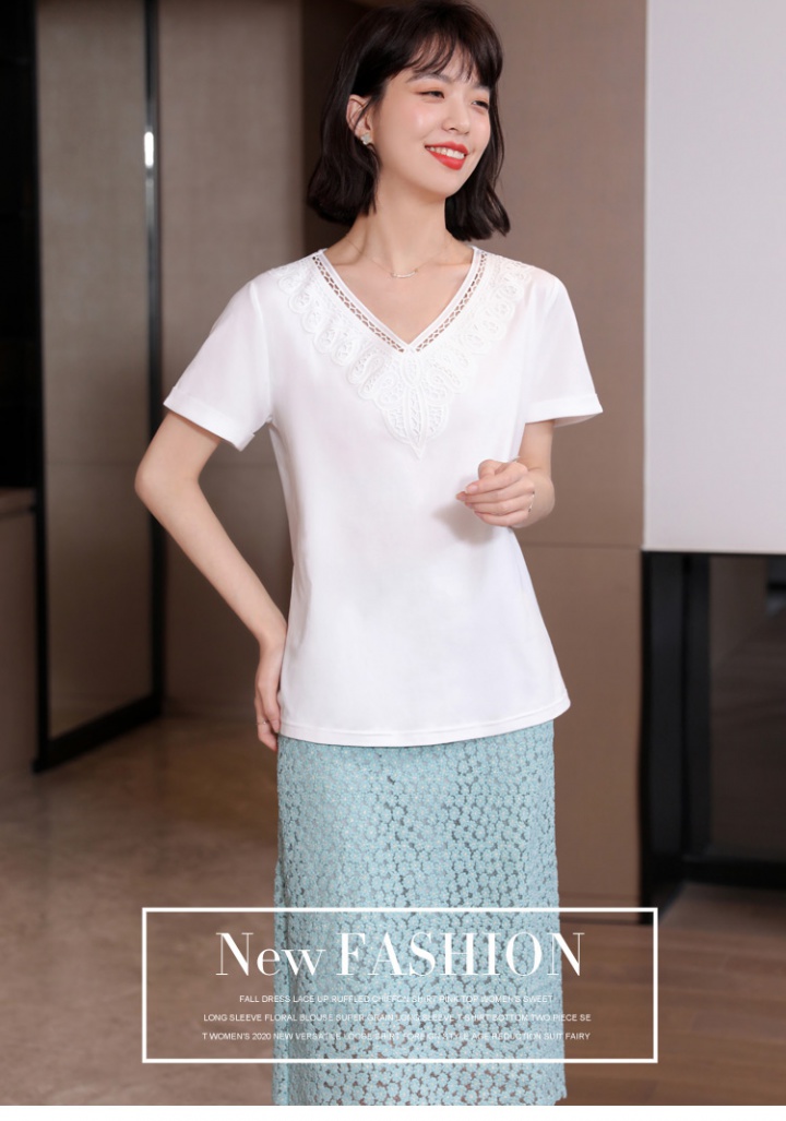V-neck short sleeve tops loose clavicle for women