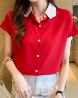 Red minority shirt lapel chiffon shirt for women