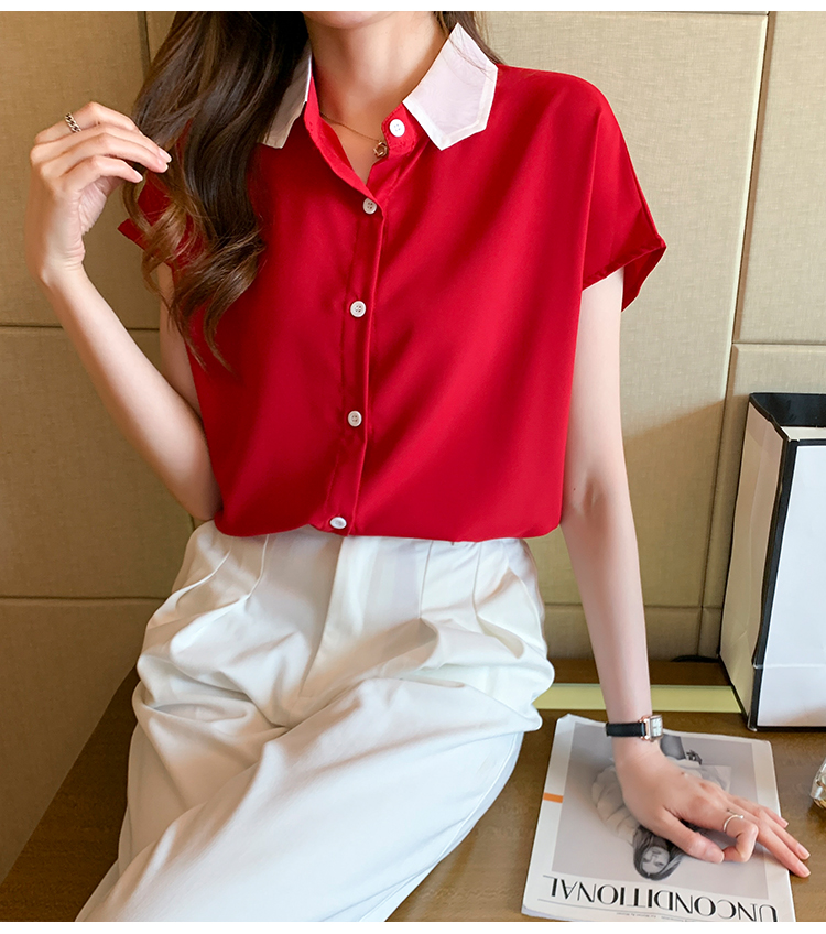 Red minority shirt lapel chiffon shirt for women