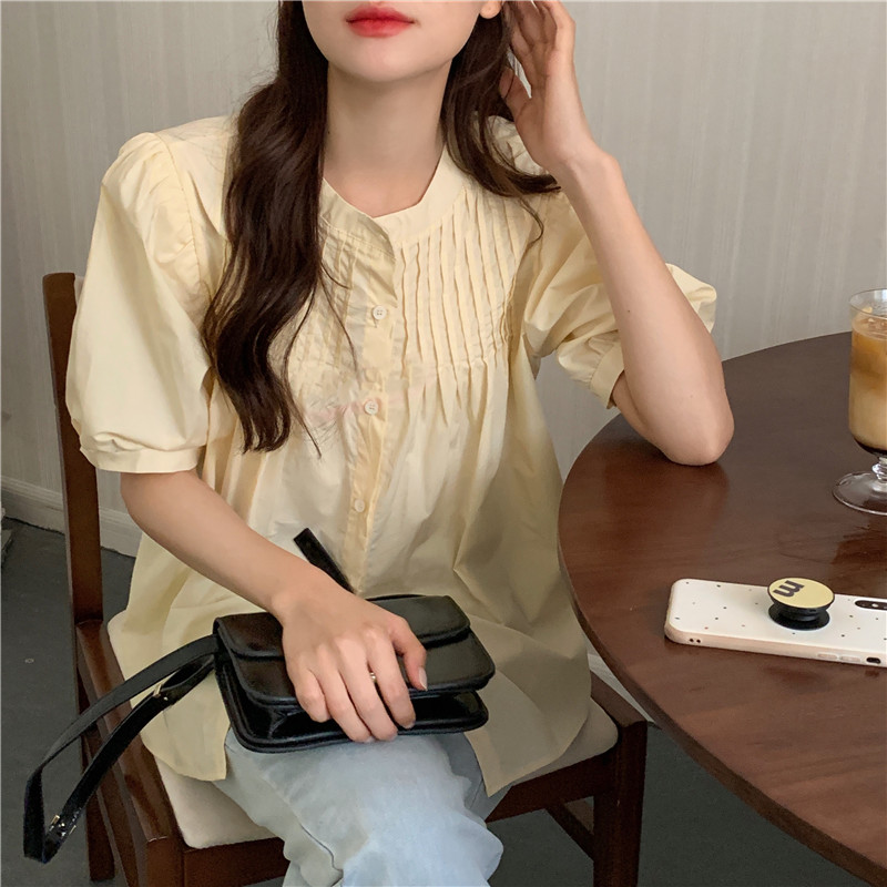 Pure loose round neck Korean style all-match doll shirt