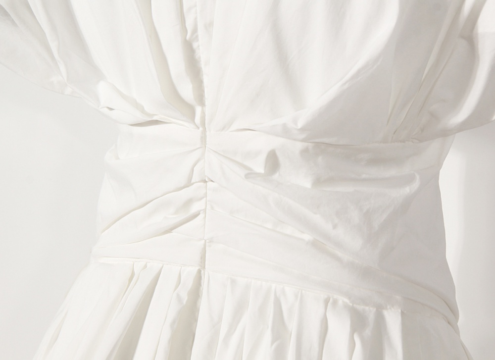 White slim summer France style high waist raglan sleeve dress