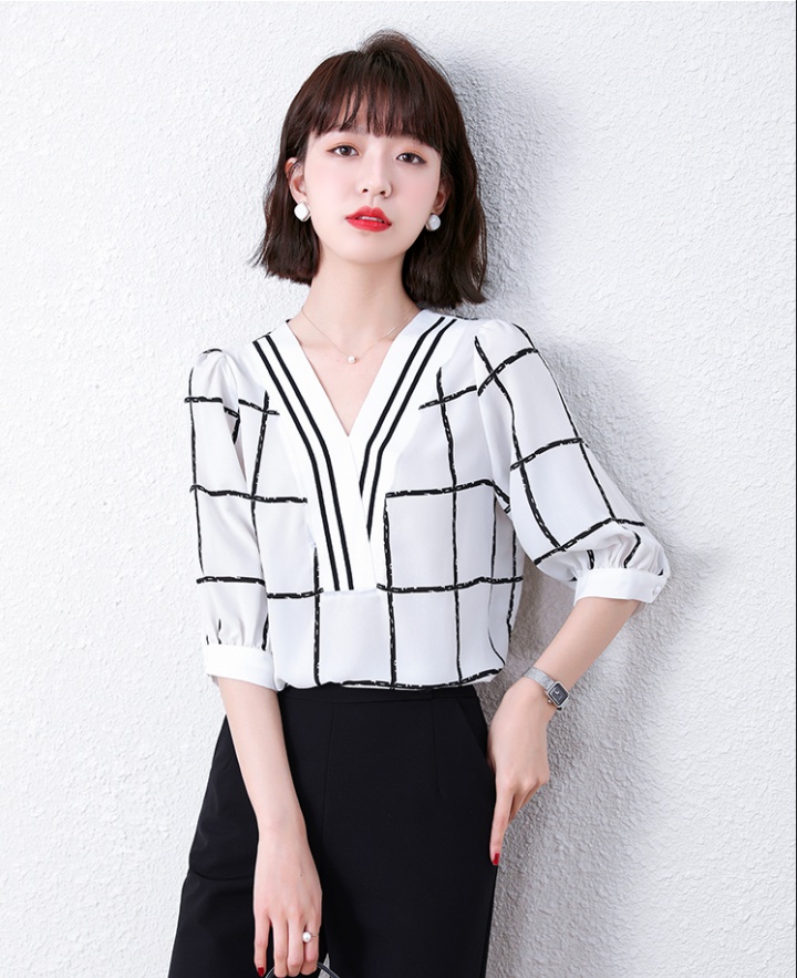 V-neck all-match chiffon shirt bubble shirt for women