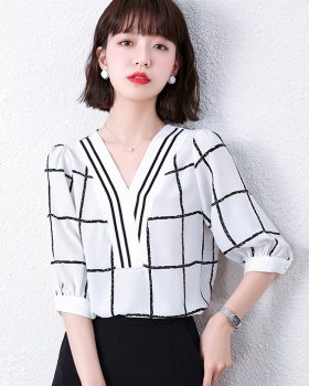 V-neck all-match chiffon shirt bubble shirt for women