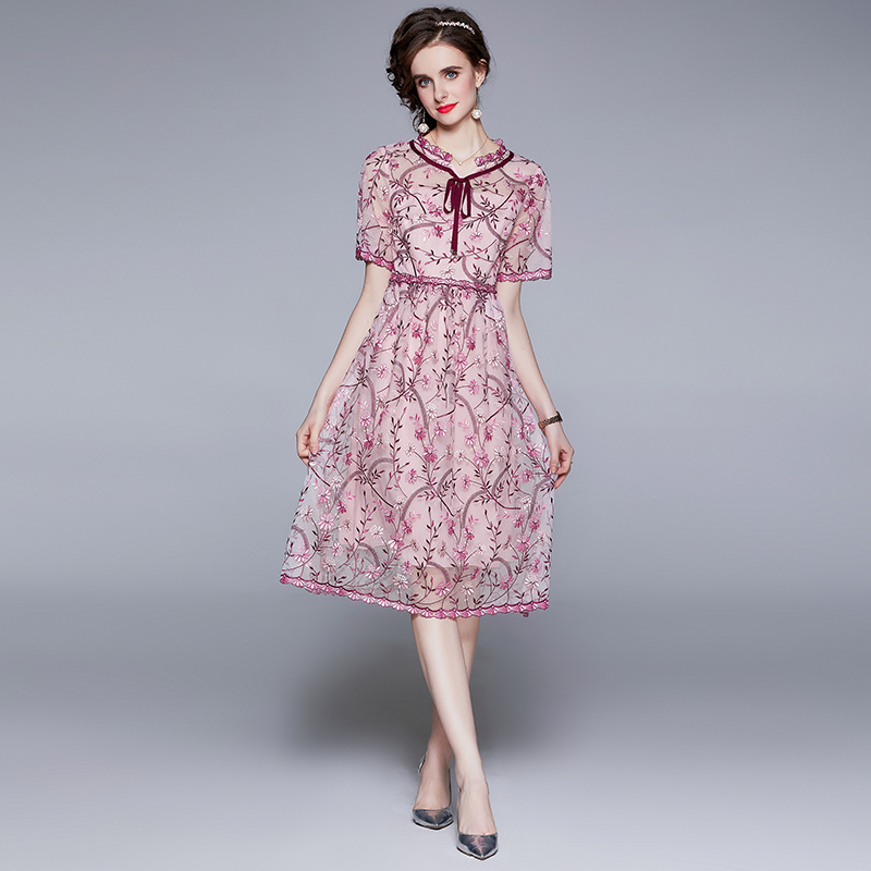 Temperament slim pinched waist floral dress for women