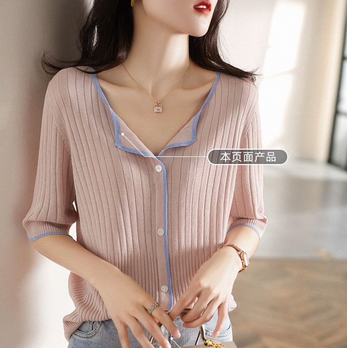 Liangsi short sleeve V-neck summer ornament sweater