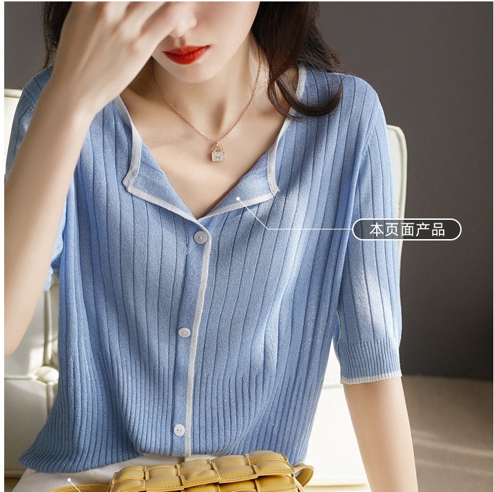 Liangsi short sleeve V-neck summer ornament sweater