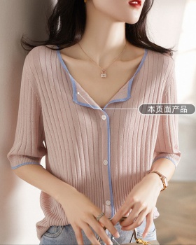 Liangsi short sleeve V-neck summer ornament sweater