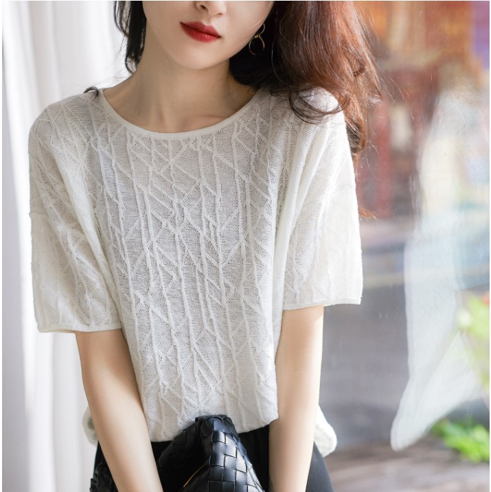 Flax knitted art lithe jacquard fresh T-shirt