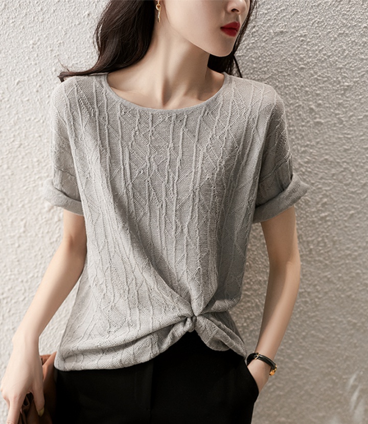 Flax knitted art lithe jacquard fresh T-shirt