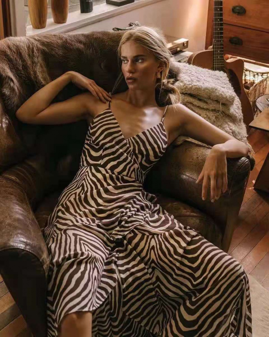 Summer sexy stripe long dress sling V-neck dress