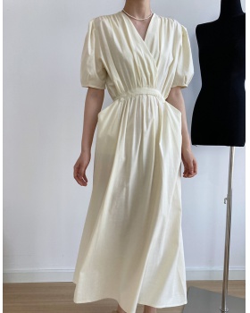 Cotton linen summer long retro dress for women