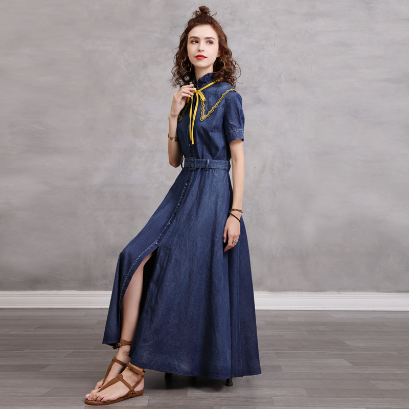 Cstand collar European style dress slim long dress