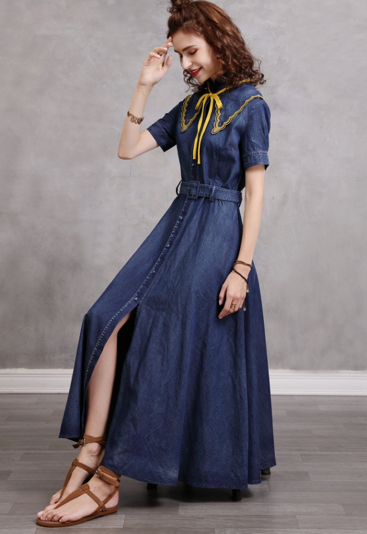 Cstand collar European style dress slim long dress