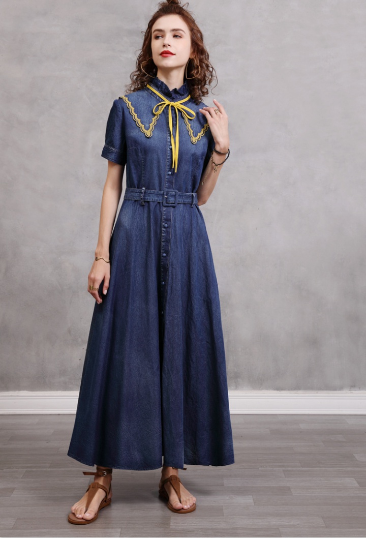 Cstand collar European style dress slim long dress