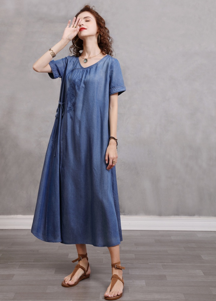 Embroidery summer denim skirt frenum dress for women