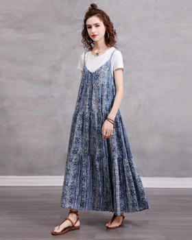 Minority lady cotton linen long dress fresh France style dress