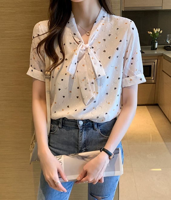 Bow spring small shirt slim chiffon shirt for women