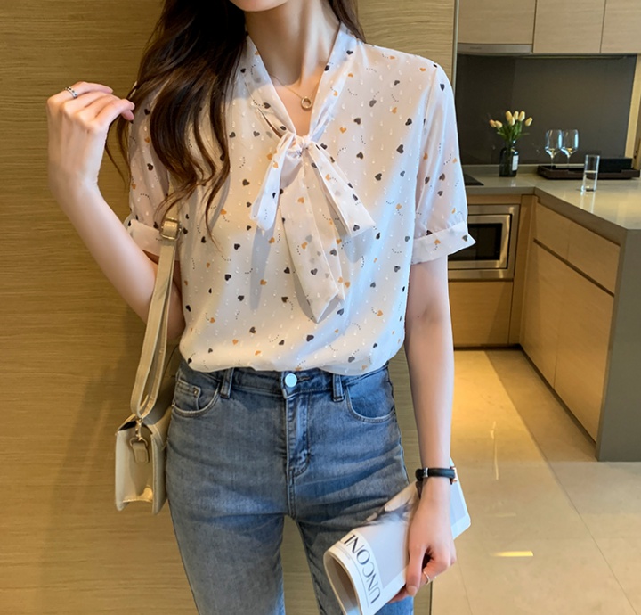 Bow spring small shirt slim chiffon shirt for women