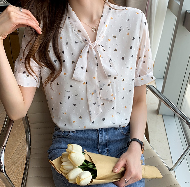 Bow spring small shirt slim chiffon shirt for women