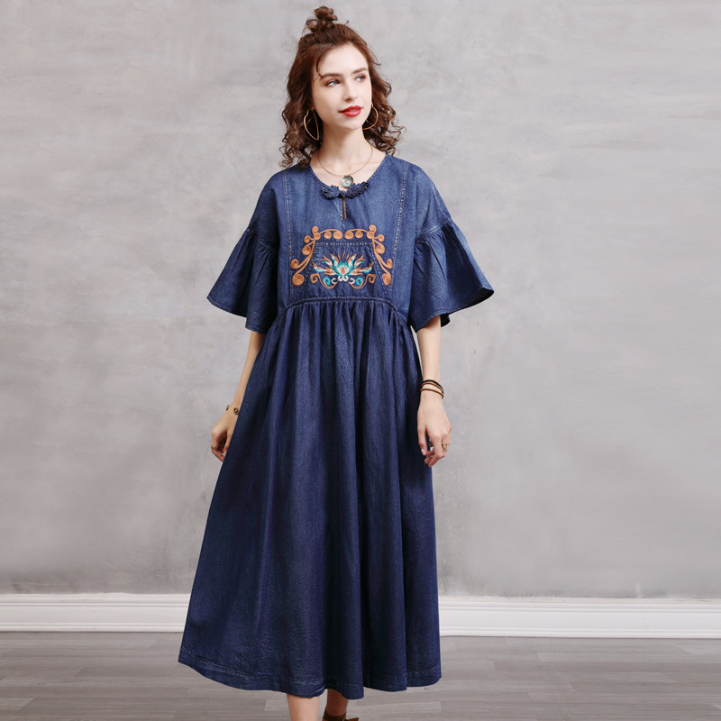 Retro summer loose large yard binding dress for women