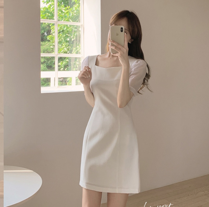 Slim pure Korean style temperament pinched waist dress