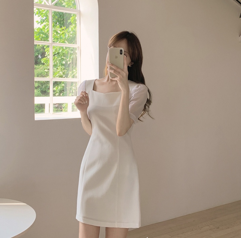 Slim pure Korean style temperament pinched waist dress