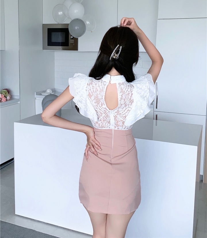 Temperament splice halter lace package hip sexy dress