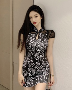 Package hip printing cheongsam sexy dress