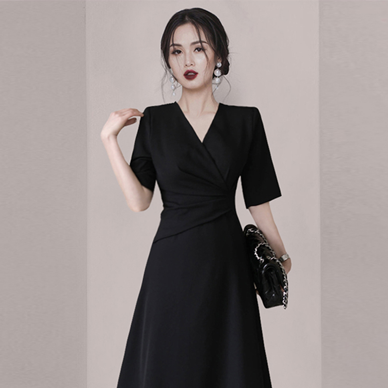 V-neck slim dress short sleeve summer long dress for women