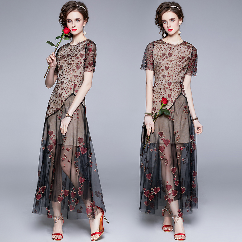 Lady slim embroidery summer temperament gauze dress