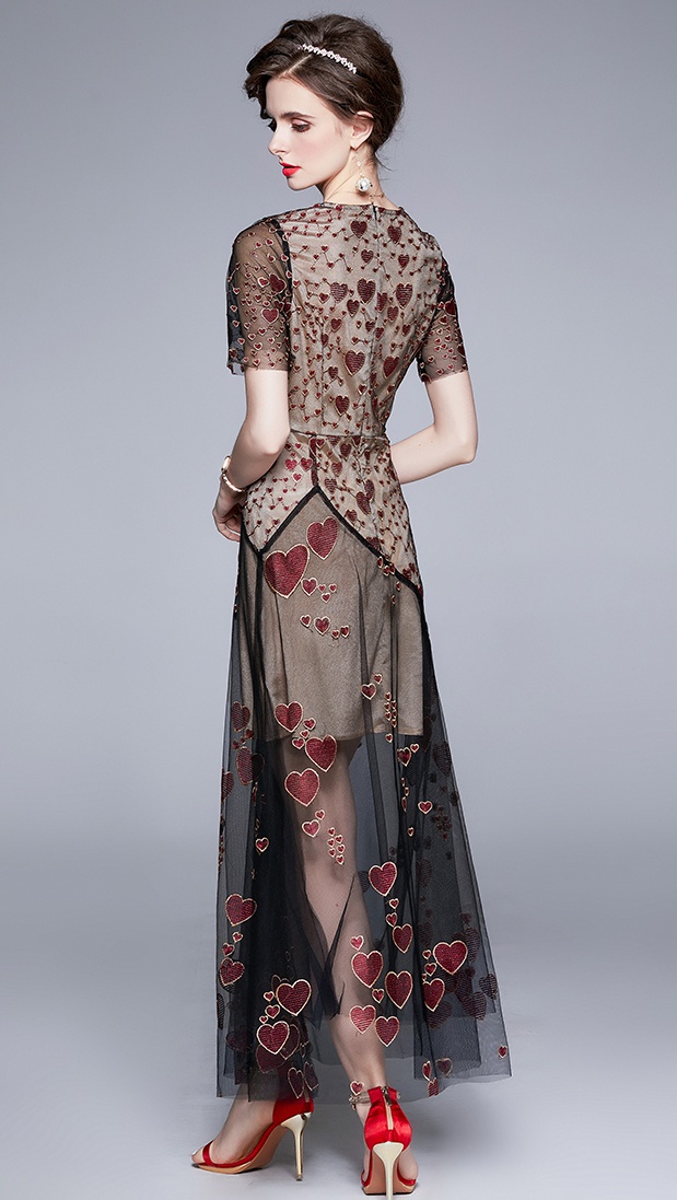 Lady slim embroidery summer temperament gauze dress