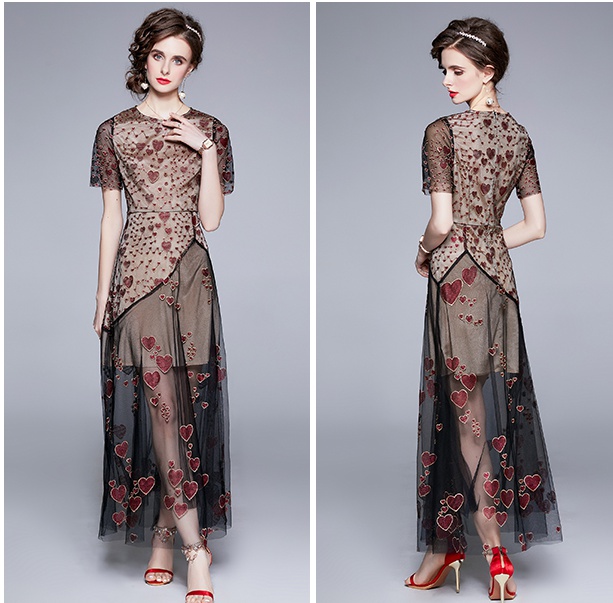 Lady slim embroidery summer temperament gauze dress