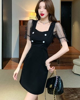 Pinched waist square collar maiden dress slim splice T-back