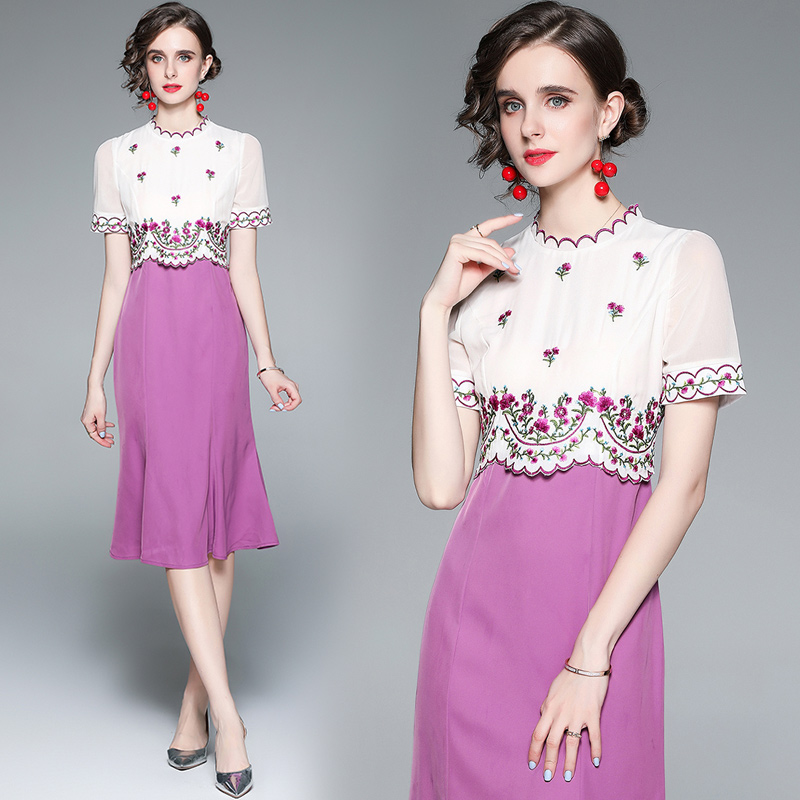 Summer light splice drape embroidery dress for women