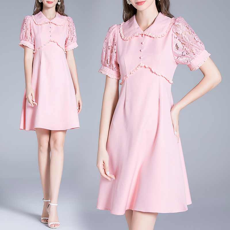 Embroidered temperament splice simple lady wood ear dress