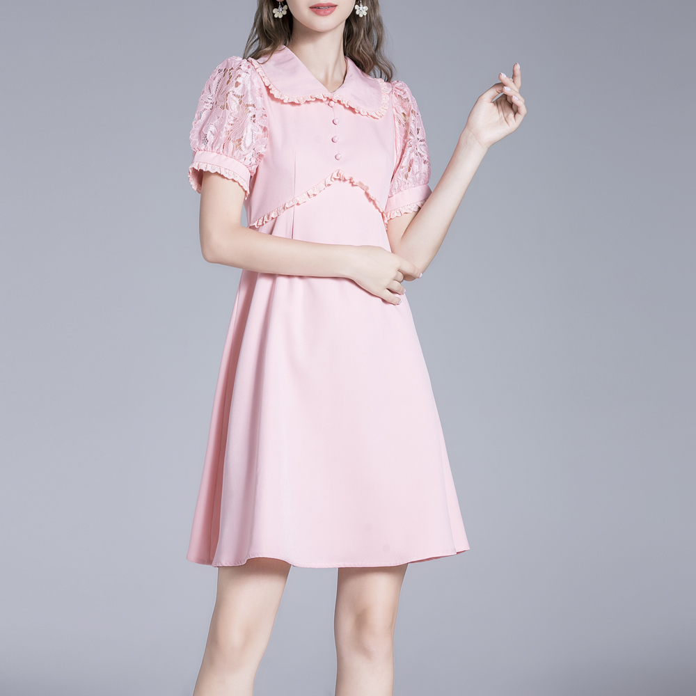 Embroidered temperament splice simple lady wood ear dress