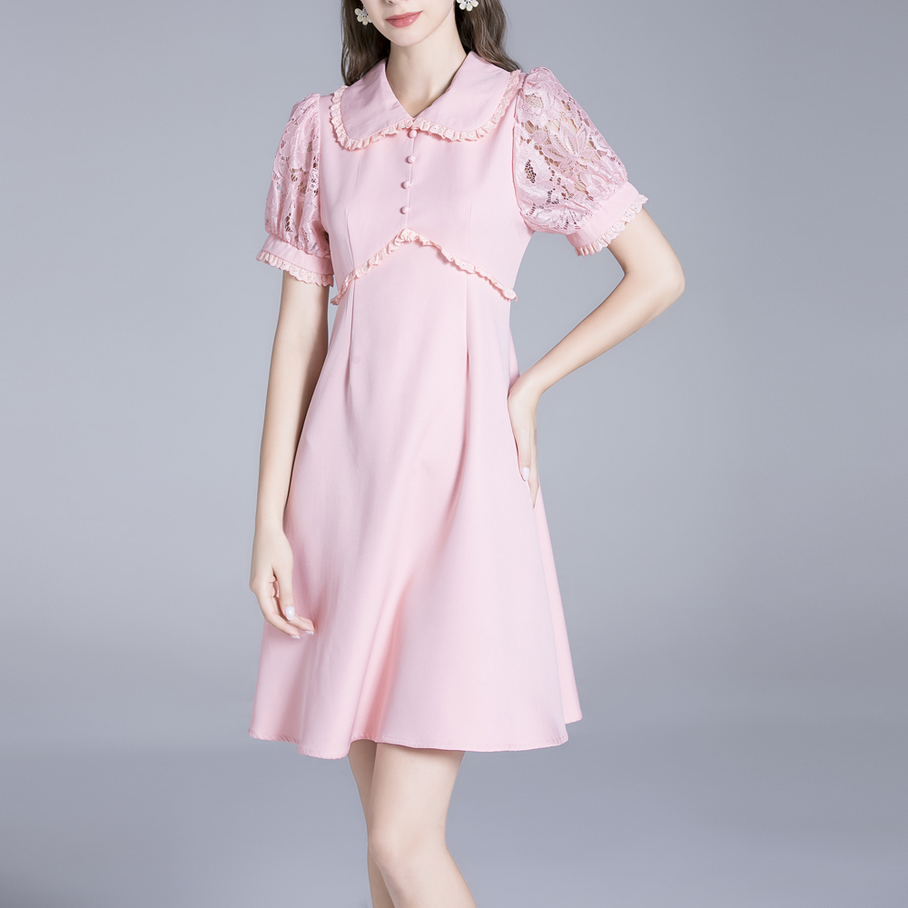 Embroidered temperament splice simple lady wood ear dress