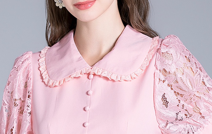 Embroidered temperament splice simple lady wood ear dress