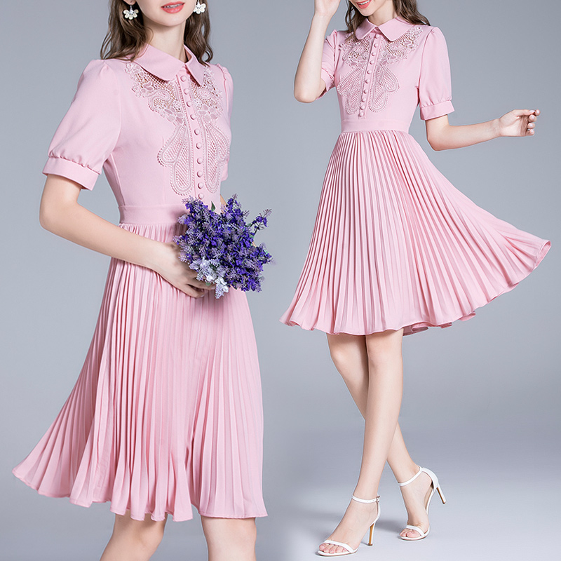Pleated doll collar summer embroidered dress for women